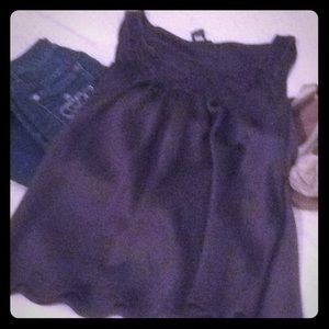 Charcoal silky top with lace accent